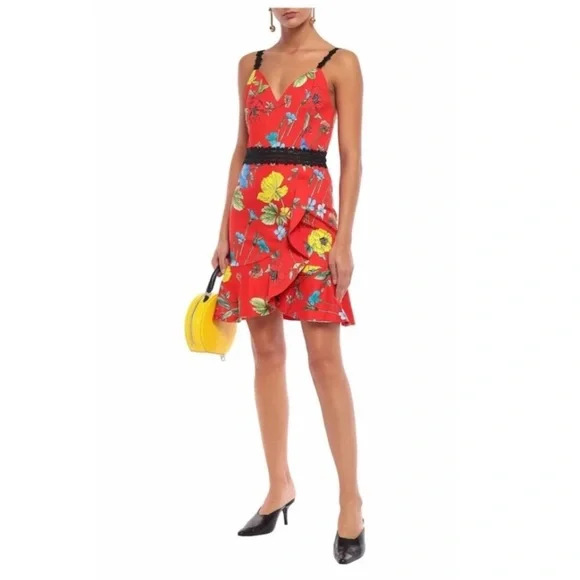 Alice and Olivia Kirby Lace-Trim Ruffled Floral Dress